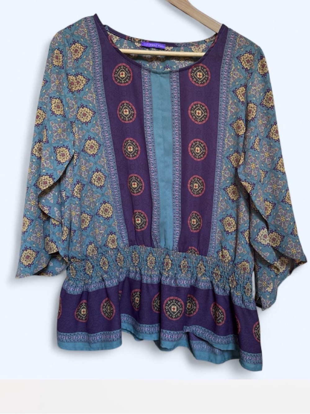West Kei Boho Medallion Peplum Tunic in Purple & Teal